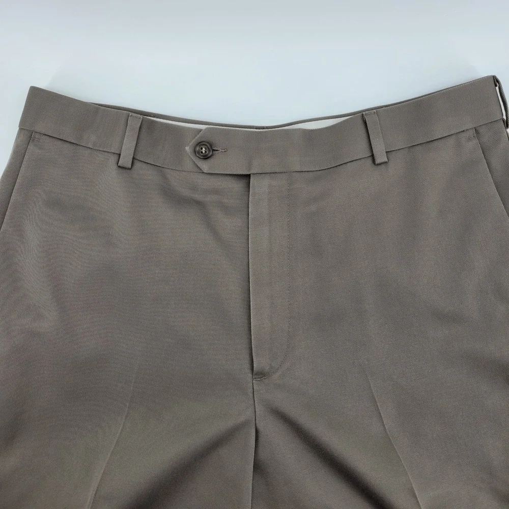 Dockers Premium Never Iron Chinos Mens 34x34 Brown Relaxed Fit Flat Front Office